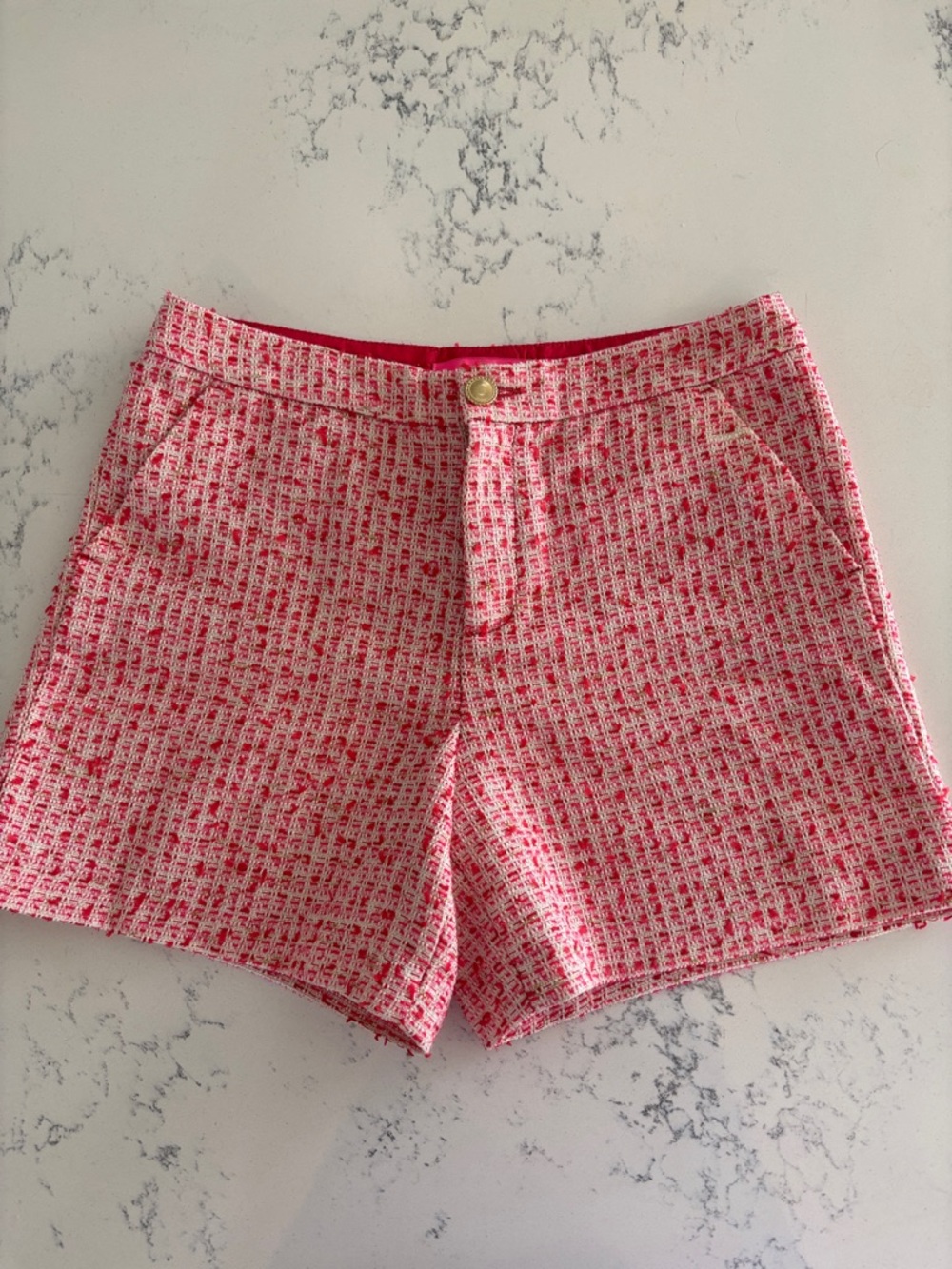 Lilly Pulitzer Pink Tweed High-Waist Shorts 6